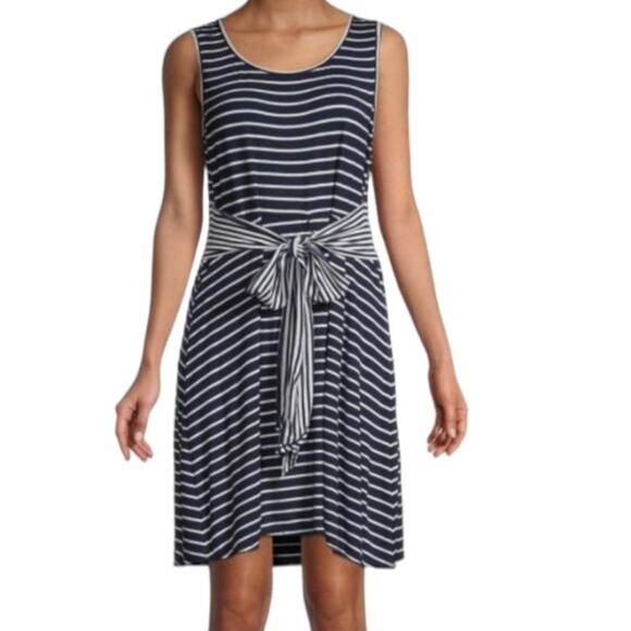 MAX STUDIO Jersey Sleeveless Tie Front Dress Navy Size Large - Picture 1 of 11
